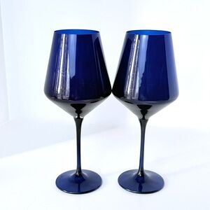 NEW Set of 2 Signed Estelle Midnight Blue Wine Glasses Made In Poland No Box